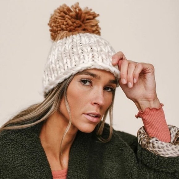 Free People Cozy Up Color Block Beanie with Pom Pom - Picture 3 of 6